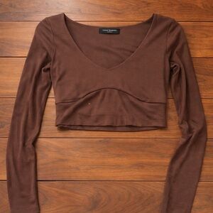 Naked Wardrobe Brown Long Sleeve Crop Top
